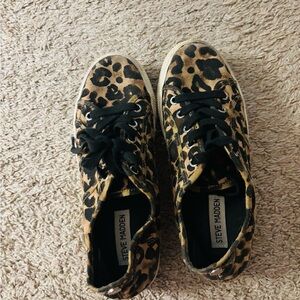 Steve Madden Black and Tan Leopard Platform Sneakers